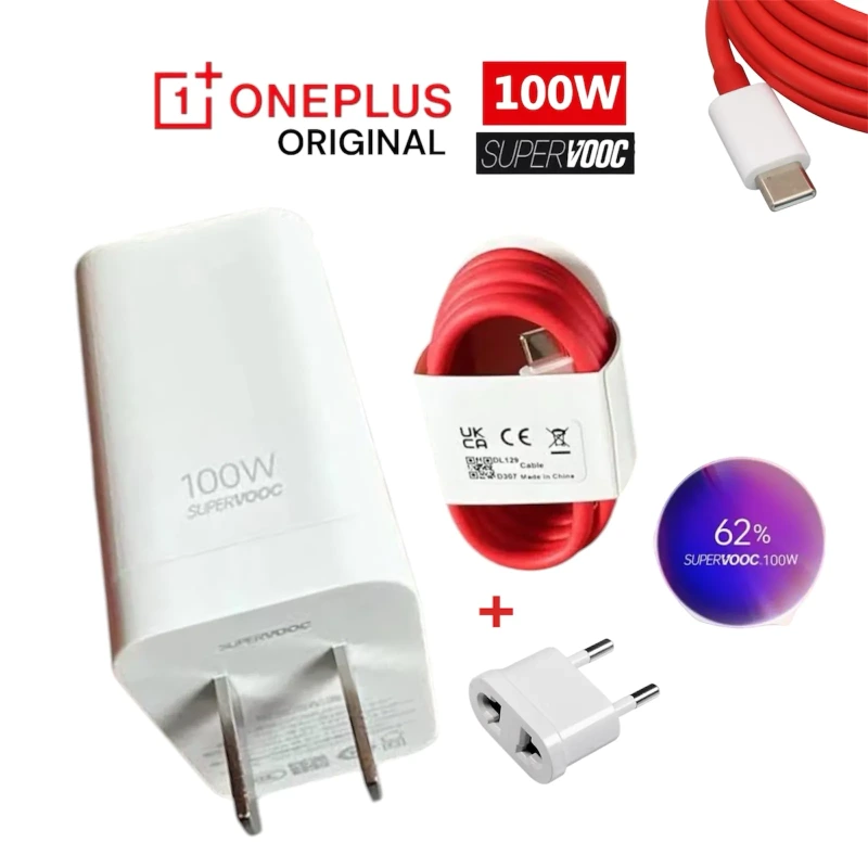 Kit Chargeur OnePlus 100W SUPERVOOC Câble Rouge USB-C